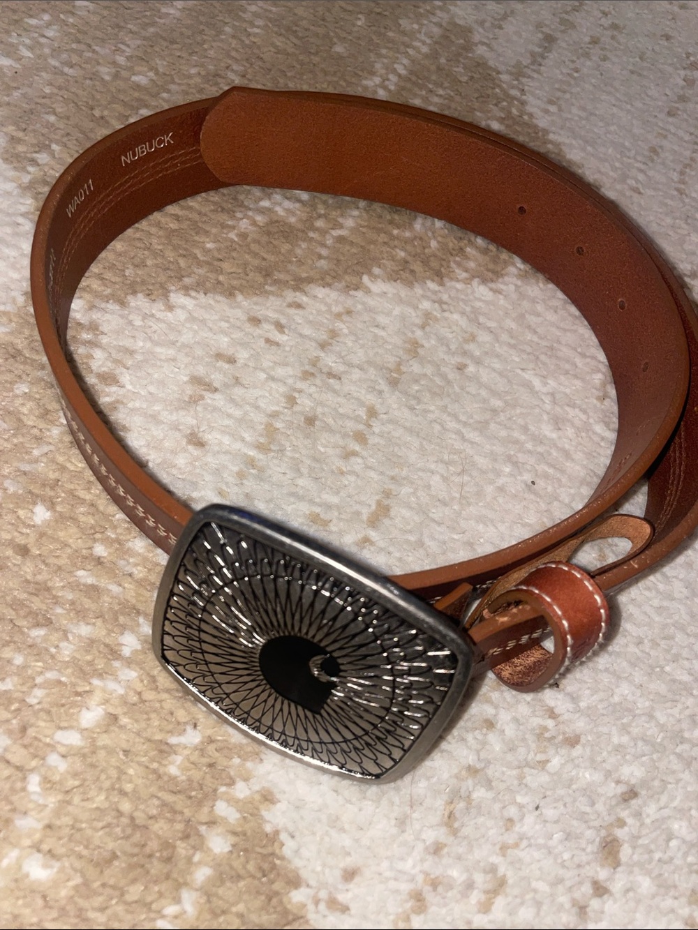 Carhartt Brown Leather Belt with Decorative Metal Buckle